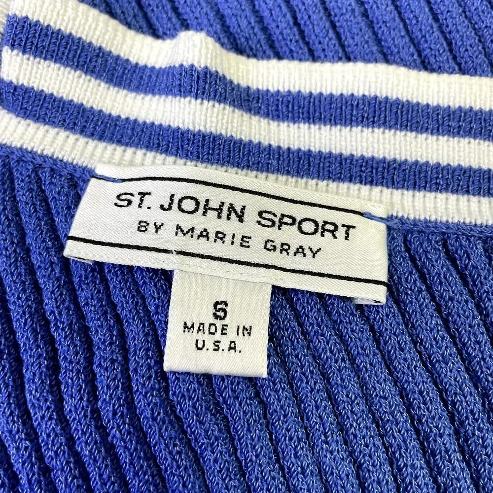 St John Sport by Marie Gray Blue Ribbed Knit Halter Tank Top S Striped - Picture 7 of 16